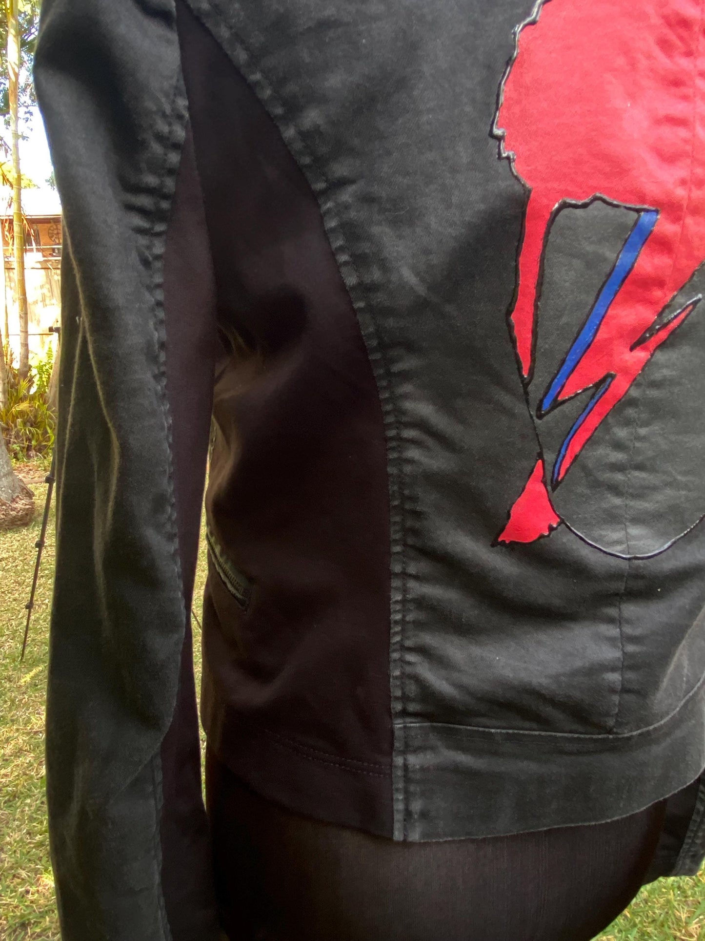 Hand painted black jacket with Bowie - size 10