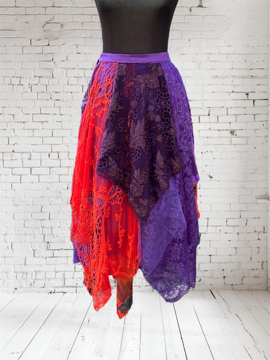 Purple and Orange reworked wrap skirt - One size