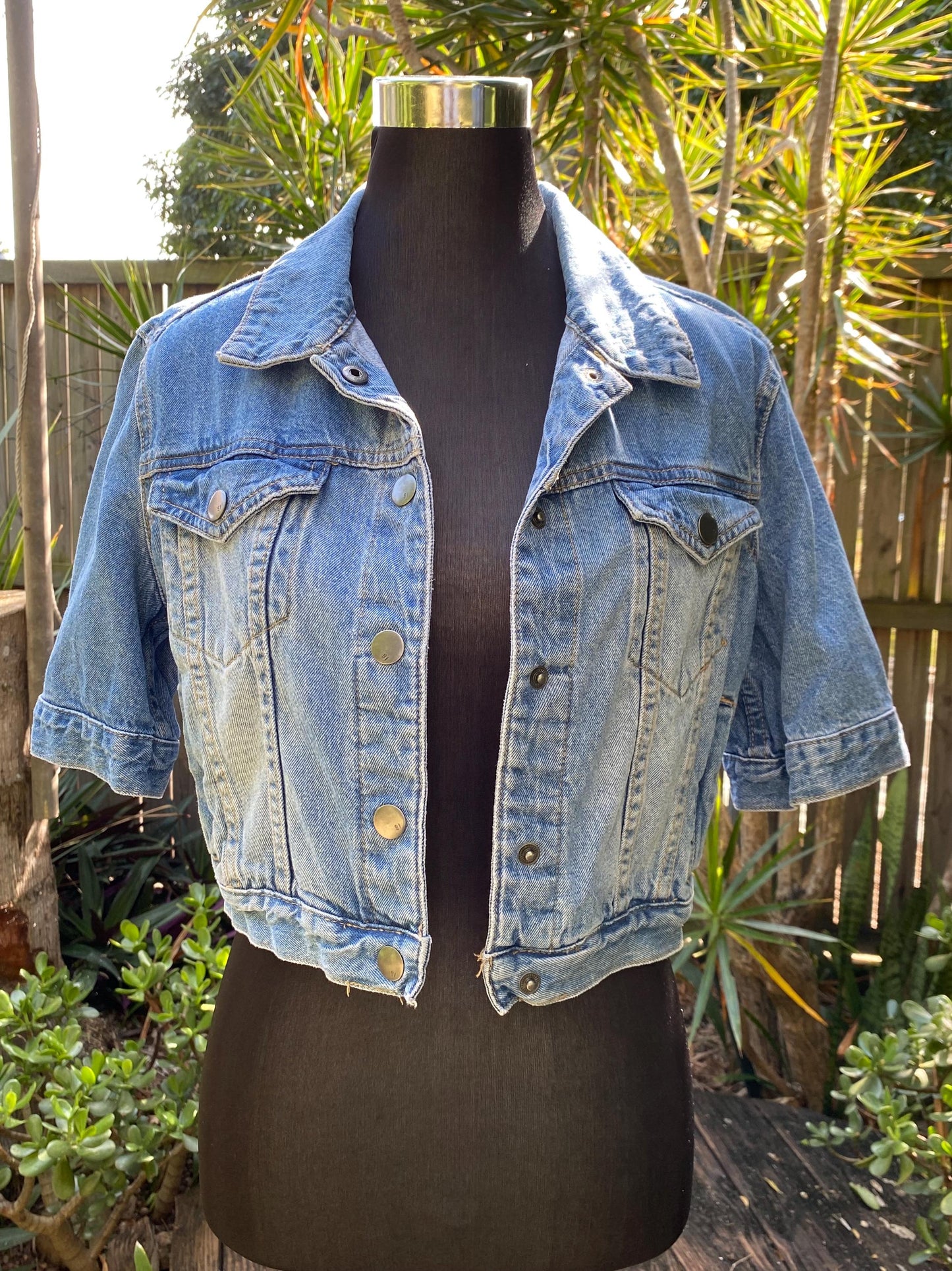 Hand painted denim jacket with retro sunset - size Small