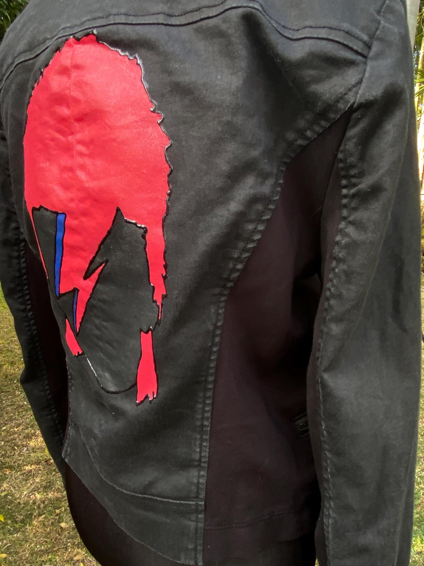 Hand painted black jacket with Bowie - size 10