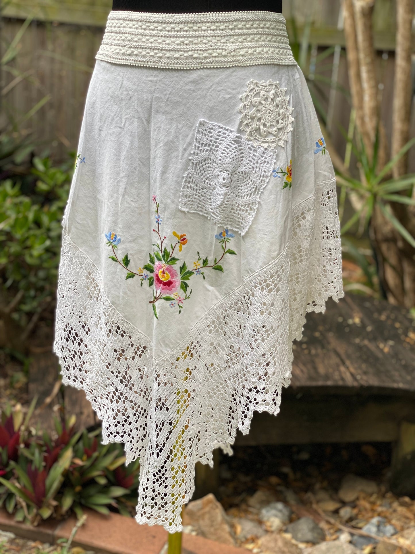 Reworked white embroidered flowy fairy skirt, size Large/XLarge