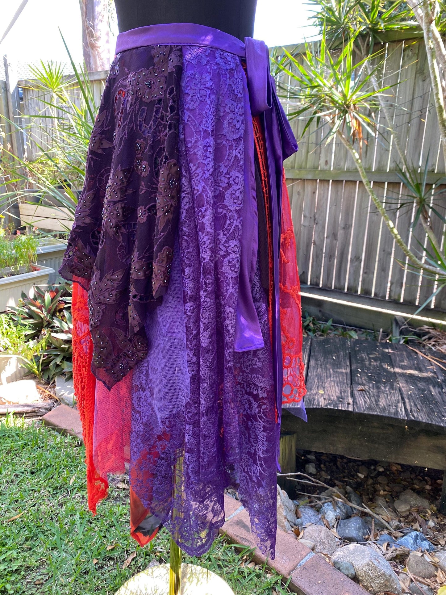 Purple and Orange reworked wrap skirt - One size