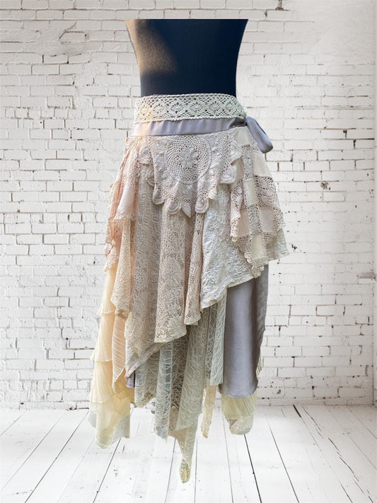 Neutral tea stained tones reworked wrap skirt - One Size