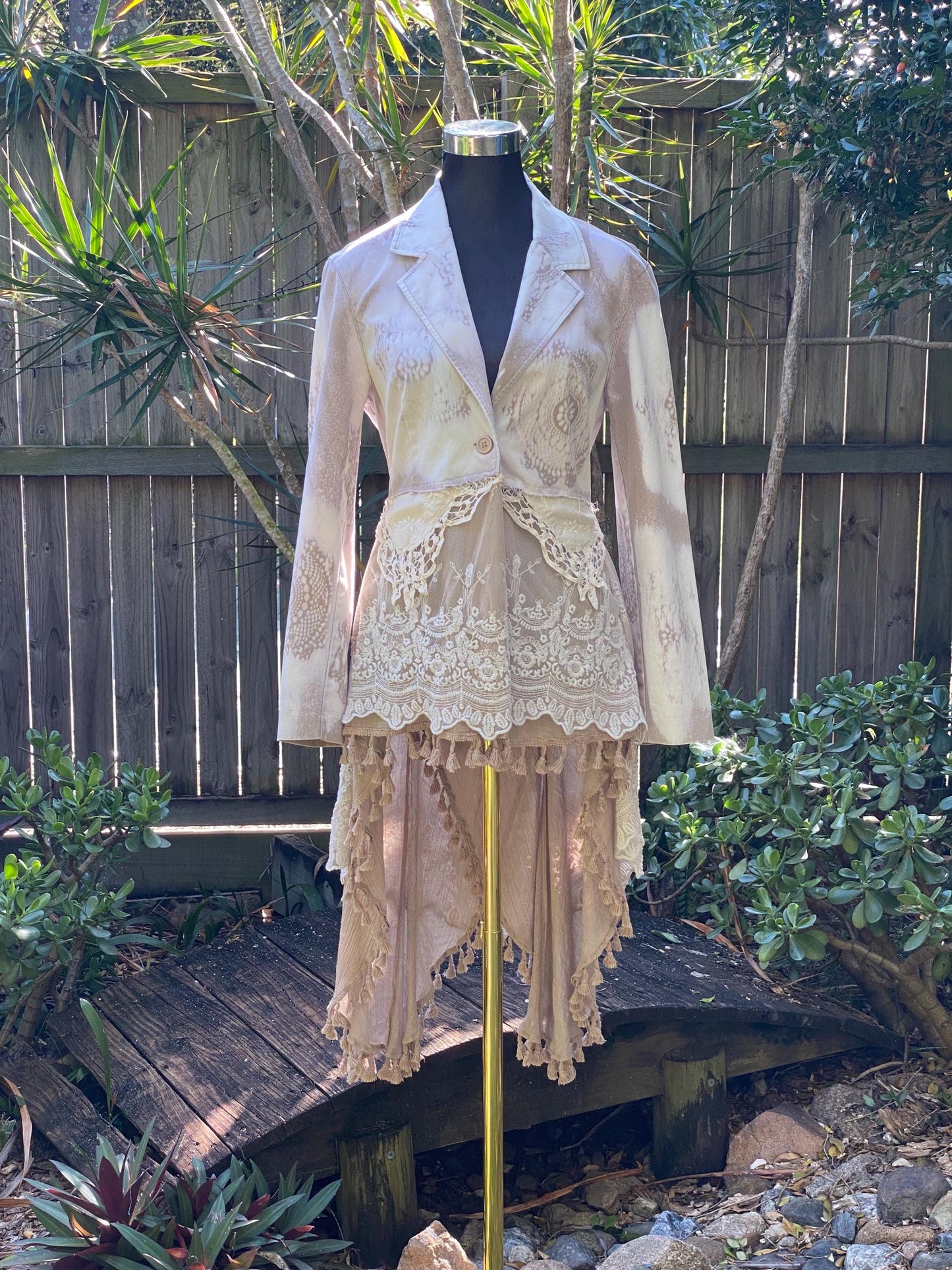 Neutral tones reworked jacket with lace up back - size Medium to Large