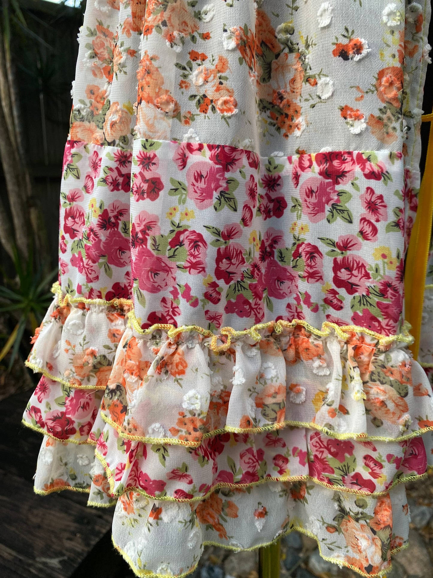 Yellow floral bodice with chiffon skirt, size Medium/Large