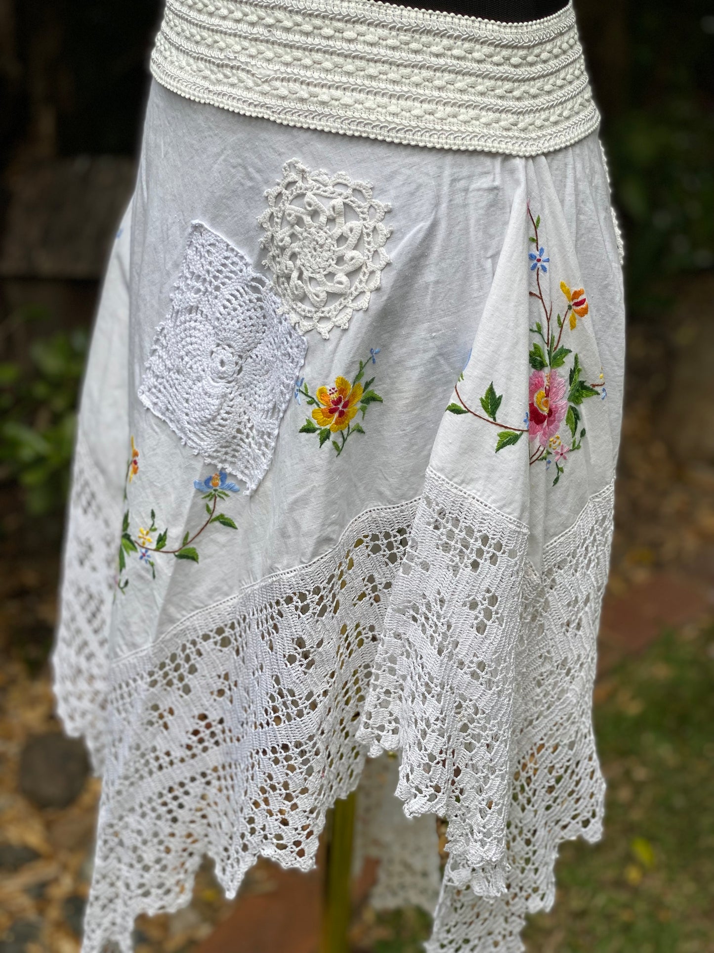 Reworked white embroidered flowy fairy skirt, size Large/XLarge