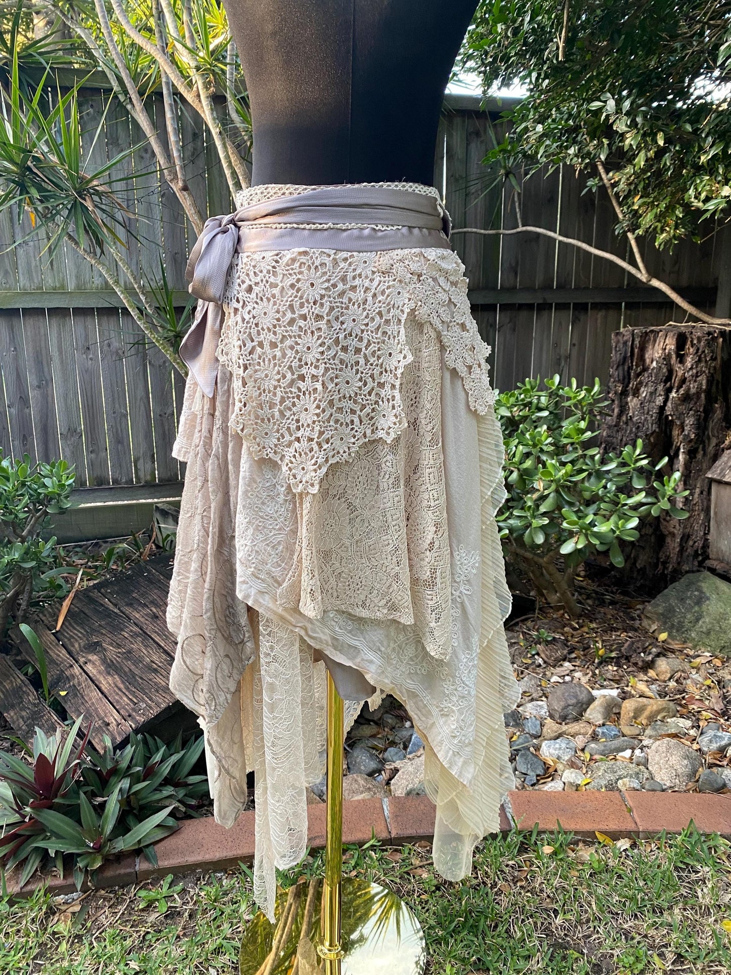 Neutral tea stained tones reworked wrap skirt - One Size