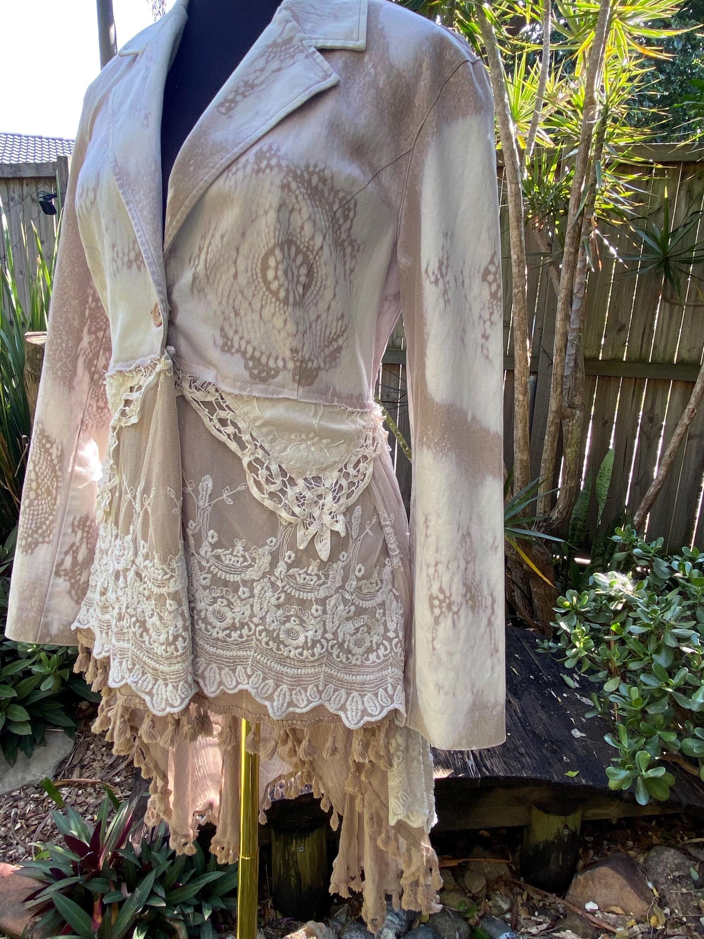 Neutral tones reworked jacket with lace up back - size Medium to Large