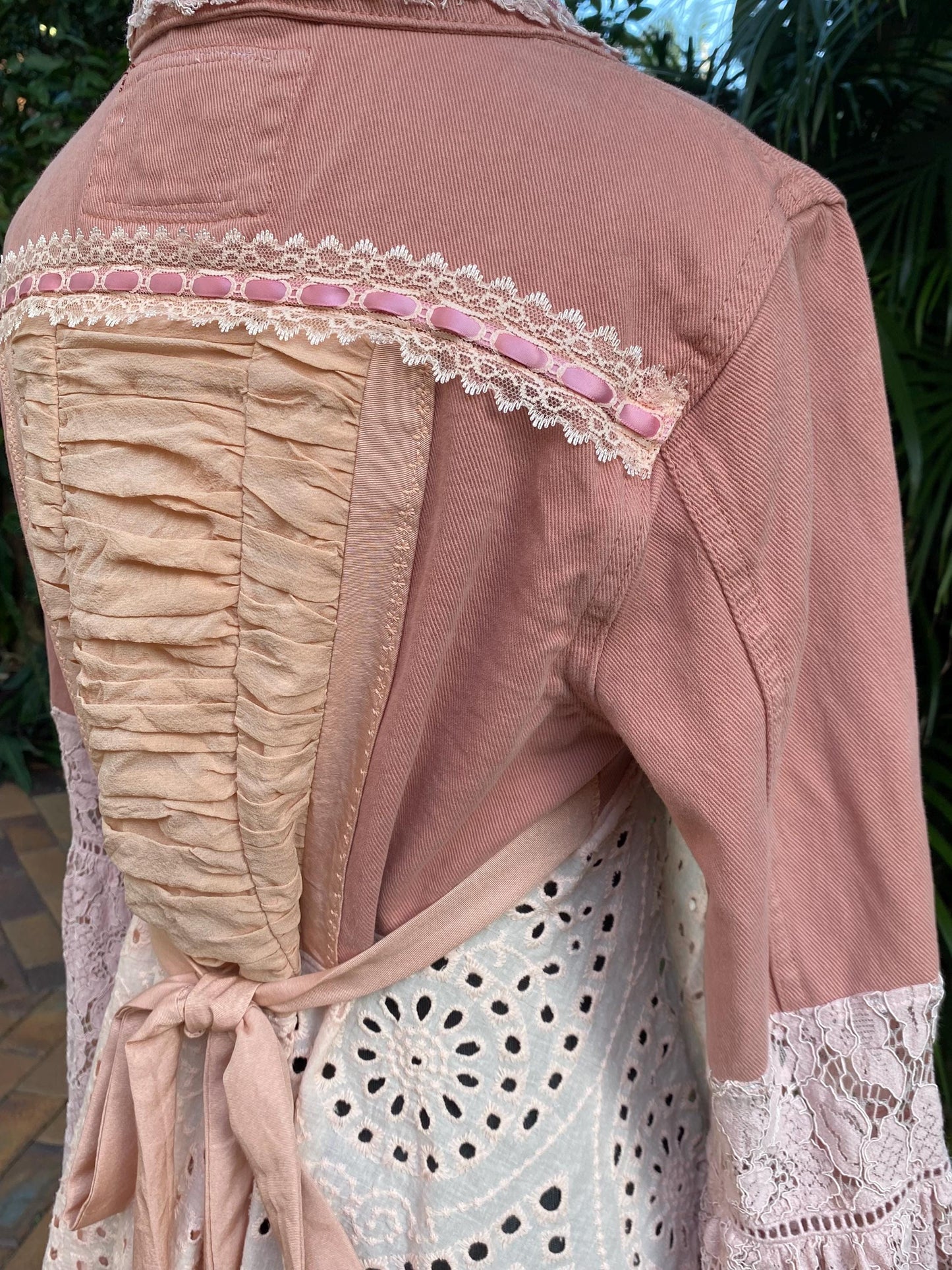 Reworked pink denim duster jacket - size Medium