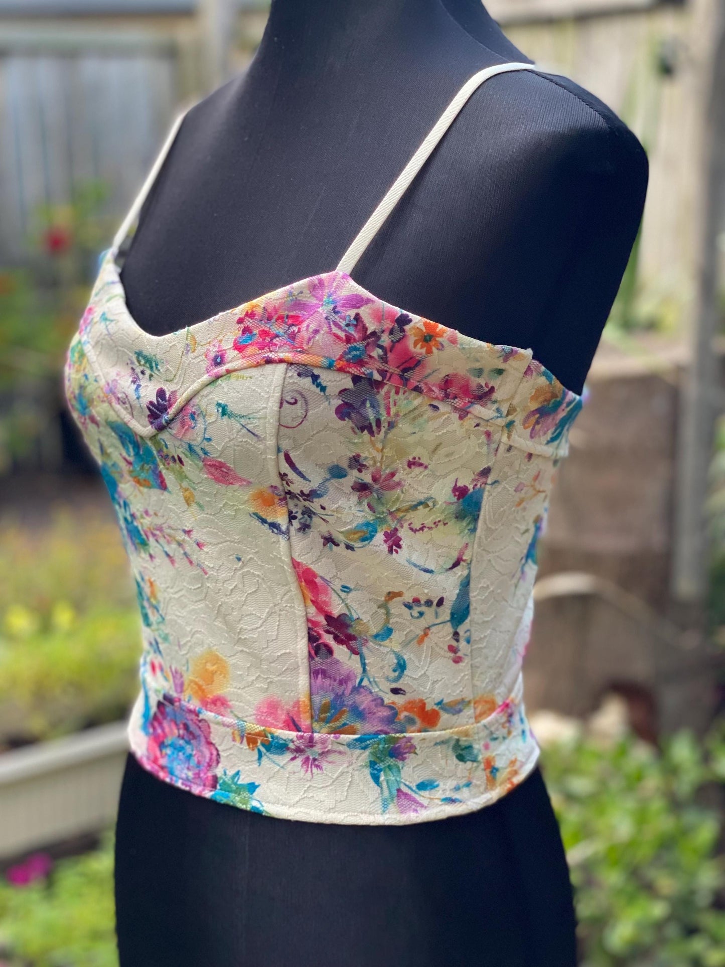 Reworked floral crop top, size Small/Medium