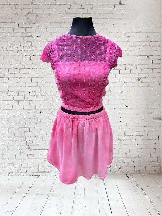 Reworked pink two piece festival outfit - size Medium/Large