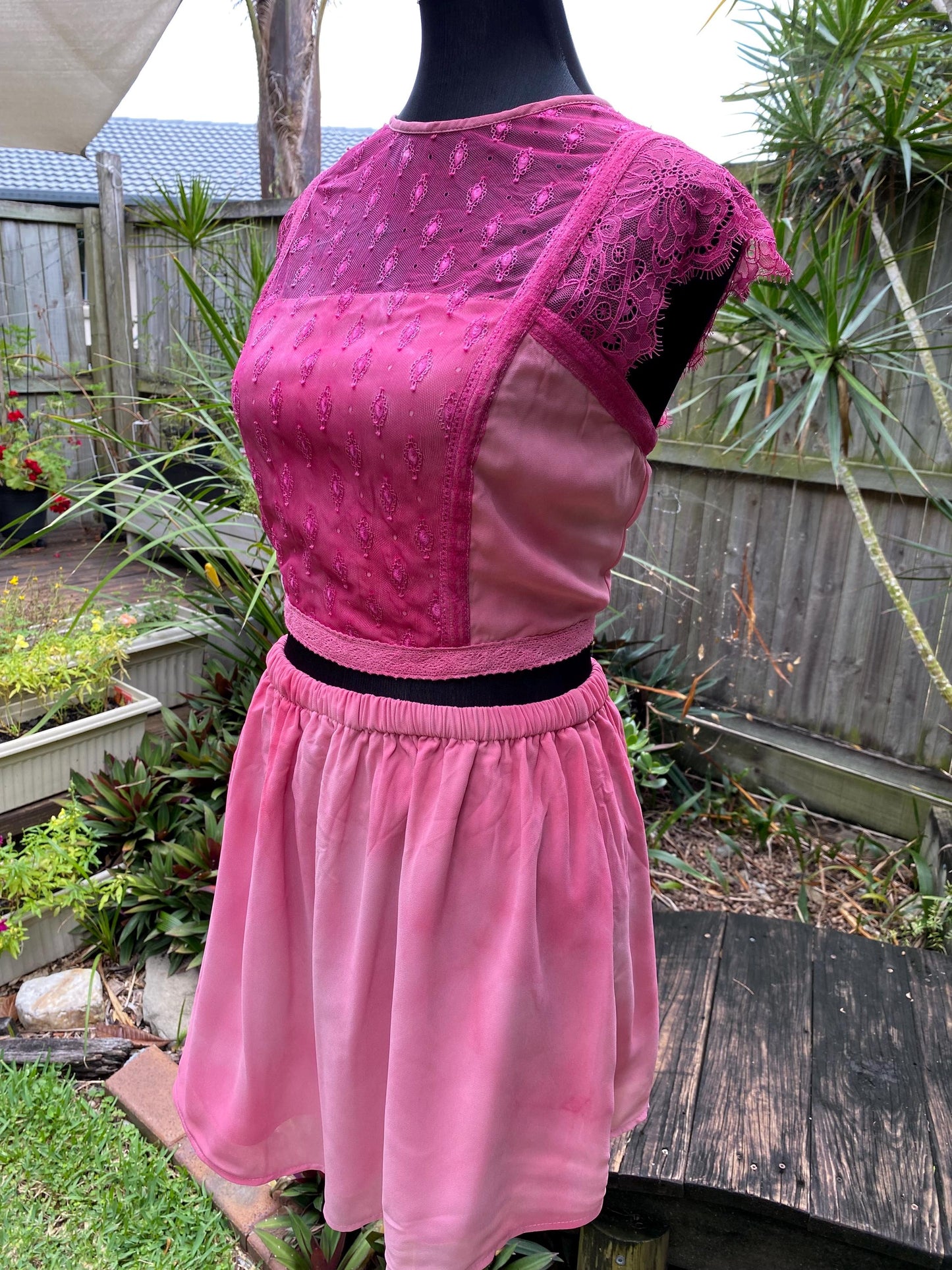 Reworked pink two piece festival outfit - size Medium/Large