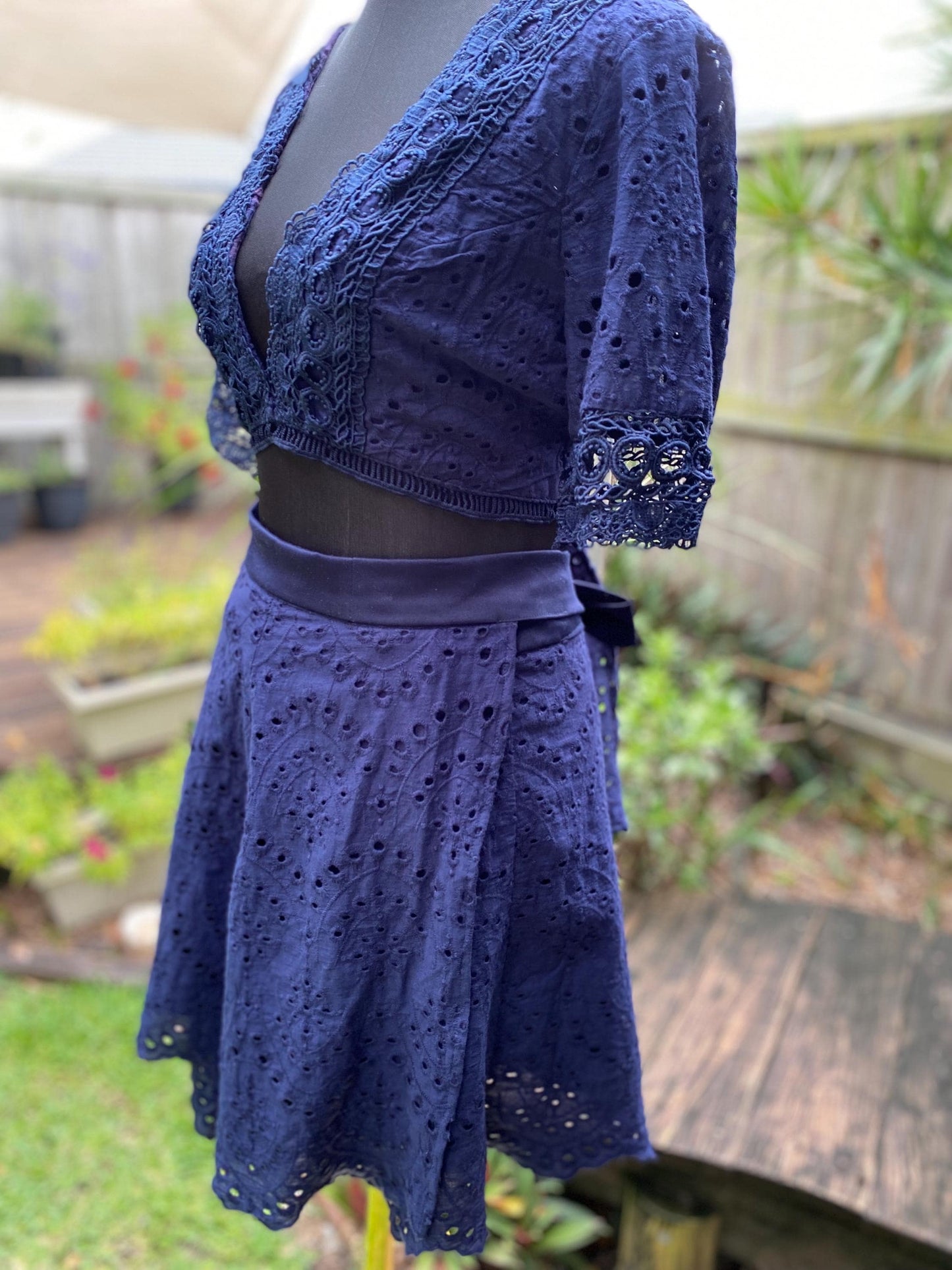 Reworked blue two piece festival outfit - size Medium