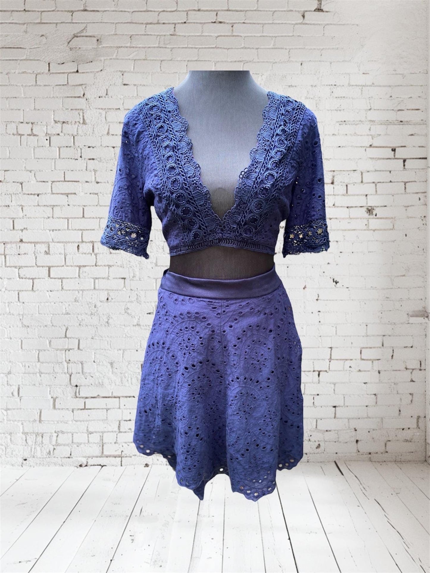 Reworked blue two piece festival outfit - size Medium