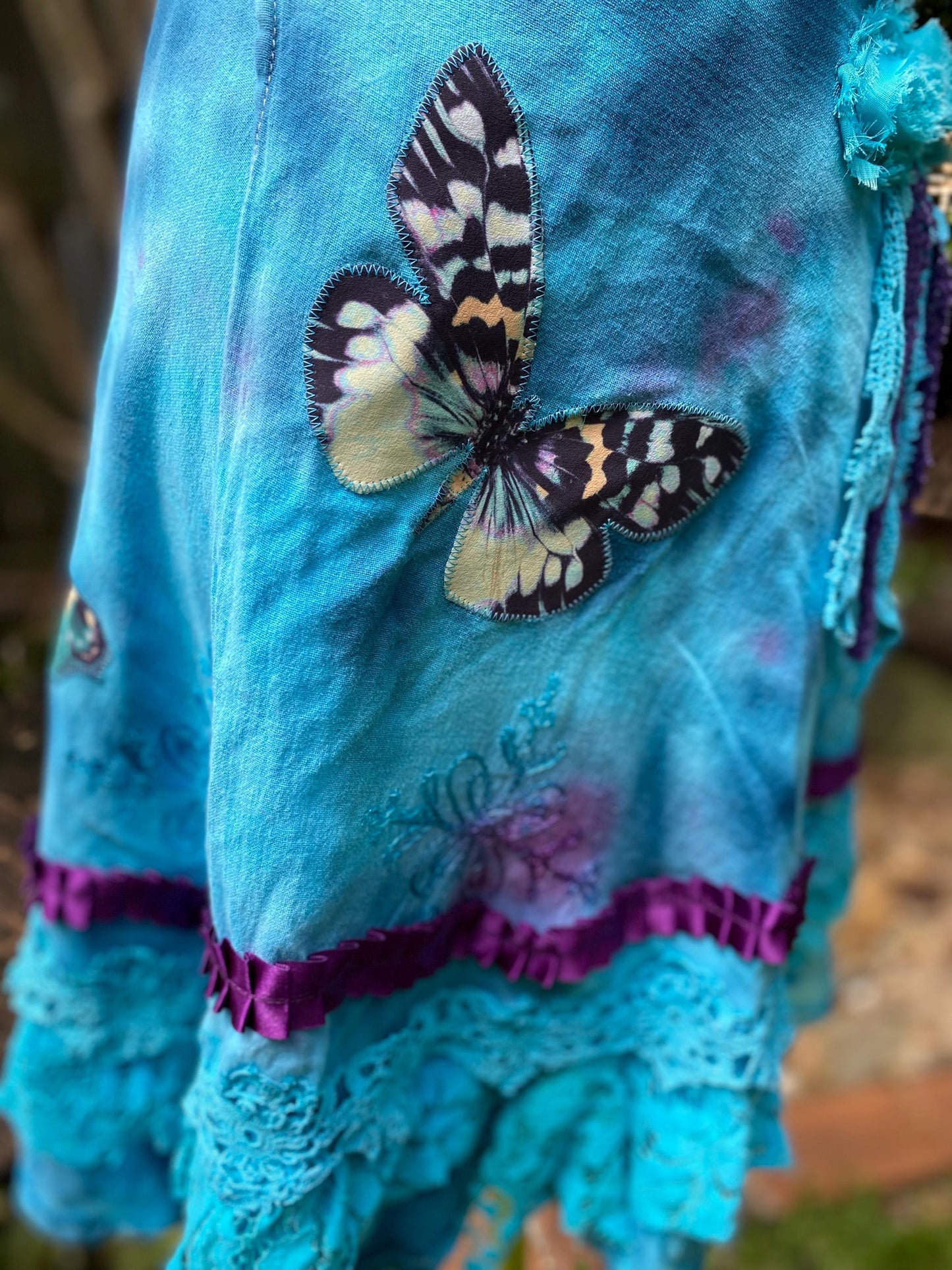 Reworked Blue and Purple tie dyed wrap skirt - size Small/Medium