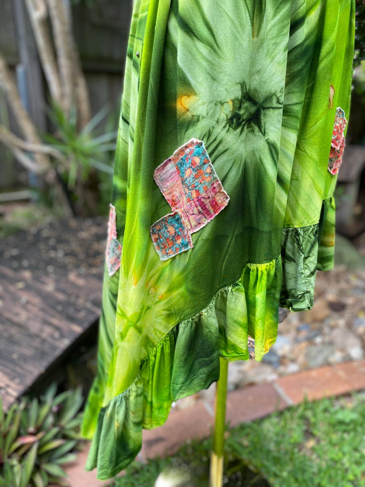 Reworked Green Tie Dye Strapless Dress - size Medium