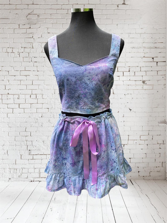 Reworked Purple, blue and Pink two piece festival outfit, size Medium, ooak, Bohemian, Hippie, Summer, Gypsy, Shabby Chic, Festival, Magic